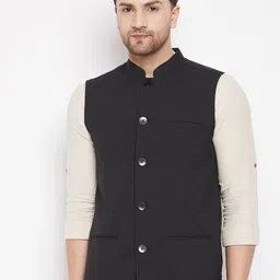 even Men Black Solid Nehru Jacket-4