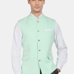 AD By Arvind Men Green Textured Tailored Regular Fit Nehru Jacket-picture-18