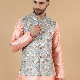 Wintage Printed Satin Nehru Jacket-21