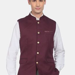 AD By Arvind Men Maroon Textured Woven Nehru Jackets-16
