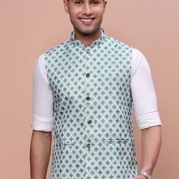 SHOWOFF Printed Slim-Fit Nehru Jacket-17