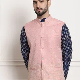 SOJANYA Mandarin Collar Woven Design Jacquard Nehru Jackets-image-8