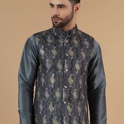 Wintage Printed Satin Modi Nehru Jacket-28