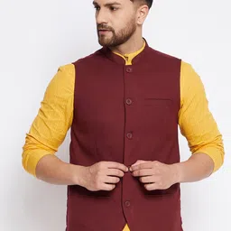 even Men Maroon Solid Woven Nehru Jacket-image-38