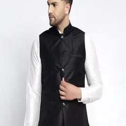 Kaifoo Men Black Solid Woven Nehru Jacket-picture-56