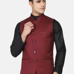 TAHVO Mandarin Collar Satin Nehru Jacket-image-55