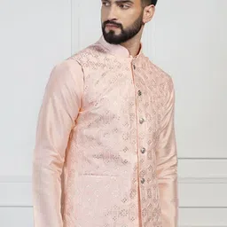 TAHVO Men Embroidered Mandarin Collar Nehru Jackets-31
