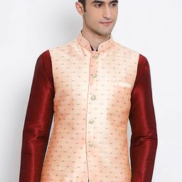 Sanwara Men Peach Woven Design Nehru Jacket-12