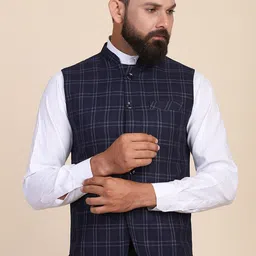 TAHVO Checked Satin Nehru Jackets-picture-34