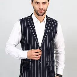 Wintage Striped Notched Lapel Modi Nehru Jackets-picture-19