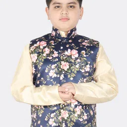 SG YUVRAJ Boys Navy Blue Printed Satin Nehru Jacket-36