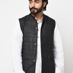Fabindia Mandarin Collar Silk Nehru Jacket-31