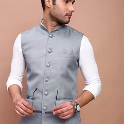 SHOWOFF Woven Design Slim Fit Nehru Jackets-34