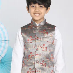 VASTRAMAY Boys Grey & Red Printed Woven Nehru Jackets-picture-41
