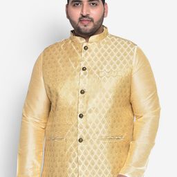 KISAH PLUS Men Gold-Toned Printed Woven Design Nehru Jackets-21
