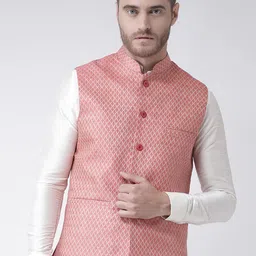DEYANN Men Pink Woven Design Nehru Jacket-picture-55