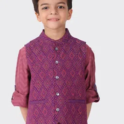 Fabindia Boys Purple Printed Cotton Nehru Jackets-12