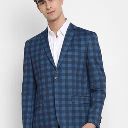Turtle Checked Notched Lapel Long Sleeves Cotton Slim Fit Single Breasted Blazer-picture-0