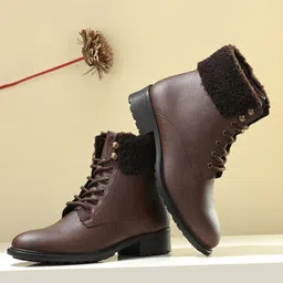 El Paso Women Brown Solid Faux Leather Pro Guard Ankle Casual Boots-image-54