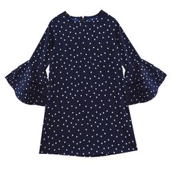 A T U N Girls Navy Blue Polka Dots Printed Polyester A-Line Dress-picture-3