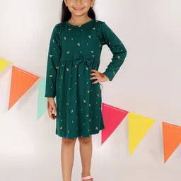 The Mom Store Girls Green Conversational Printed Fit and Flare Cotton Dress-picture-52