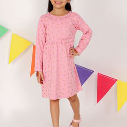 The Mom Store Girls Pink & Gold-Toned Fit and Flare Cotton Dress-image-17