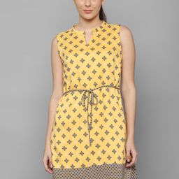 Allen Solly Woman Yellow & Brown Ethnic Motifs A-Line Dress-picture-23