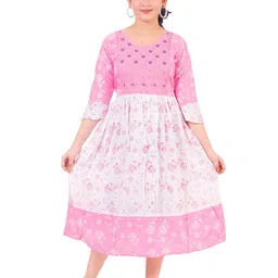 BAESD Girls Floral Printed Fit & Flare Midi Opaque Casual Dress-image-44