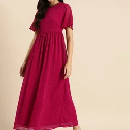 all about you Women Pink Solid Dobby Detailed Fit And Flare Casual Maxi Dress-image-41