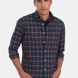 u.s. polo assn. U S Polo Assn Men Blue Tartan Checked Pure Cotton Casual Shirt-picture-6