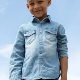 KIABI Boys Faded Spread Collar Long Sleeves Regular Fit Casual Shirt-image-9