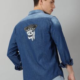 VUDU Comfort Fit Faded Spread Collar Opaque Casual Cotton Denim Shirt-image-44