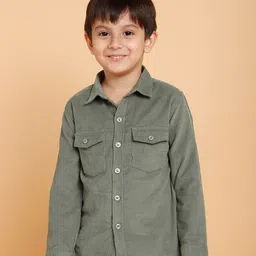 PICCOLO Boys Green Solid Cotton Casual Shirt-image-57