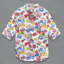 A T U N Boys White Classic Floral Printed Pure Cotton Casual Shirt-image-10