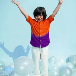 Tiber Taber Boys Orange Smart Tie Dye Ombre Cotton Casual Shirt-image-89