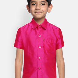 THANGAMAGAN Boys Fuchsia Pink Regular Fit Solid Casual Shirt-13