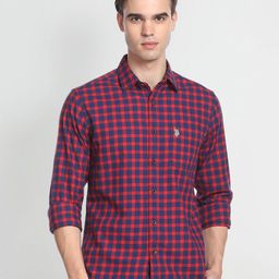 U.S. Polo Assn. Denim Co. Spread Collar Opaque Twill Checked Casual Shirt-picture-44