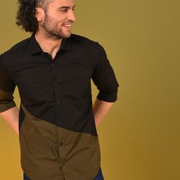Campus Sutra Men Black & Olive Green Colourblocked Classic Cotton Casual Shirt-image-99