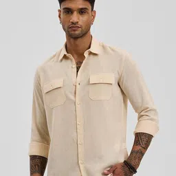 Snitch Men Classic Spread Collar Solid Casual Shirt-image-96