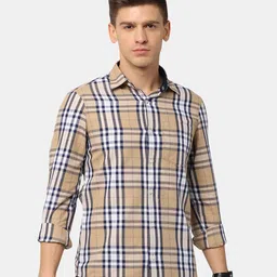 NIRVAAN Men Beige Classic Slim Fit Tartan Checked Cotton Casual Shirt-image-74