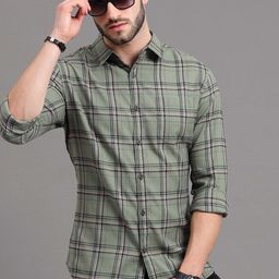 HERE&NOW Men Green Slim Fit Tartan Checks Checked Casual Shirt-image-75