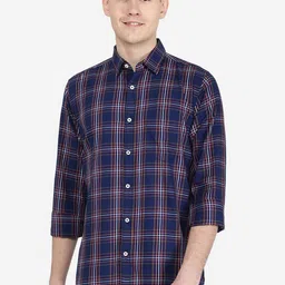 JADE BLUE Slim Fit Tartan Checks Checked Cotton Casual Shirt-image-99