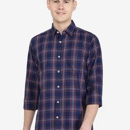 JADE BLUE Slim Fit Tartan Checks Checked Cotton Casual Shirt-image-89