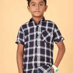 CAZZBA Boys Windowpane Checked Cotton Casual Shirt-image-41