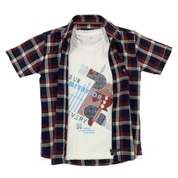 CAVIO Boys Maroon Tartan Checks Checked Casual Shirt-image-20