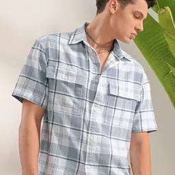LOCOMOTIVE Premium Dobby Textured Checked Utility Pocket Oversized Cotton Overshirt-image-66