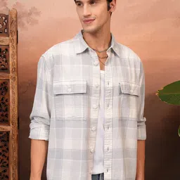 LOCOMOTIVE Premium Dobby Textured Checked Utility Pocket Oversized Cotton Overshirt-image-14