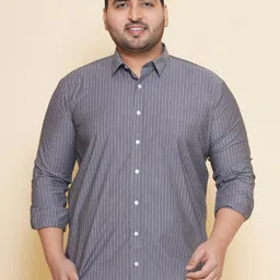 John Pride Plus Size Vertical Striped Spread Collar Casual Shirt-image-65
