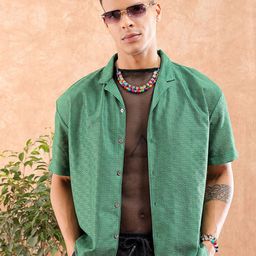 The Indian Garage Co Self Design Cuban Collar Oversized Casual Shirt-image-69