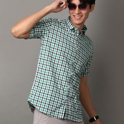 V-Mart Men Slim Fit Gingham Checks Opaque Checked Casual Shirt-image-93
